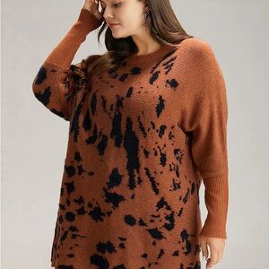 Leopard Batwing Sleeve Split Hem Pullover